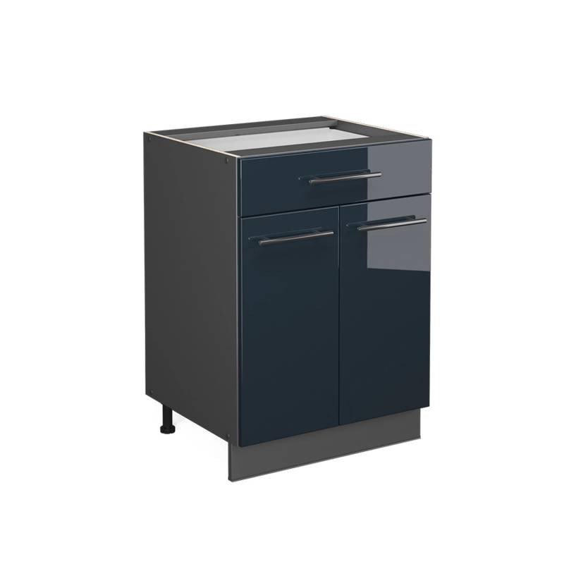 Vicco Küchenunterschrank Fame-Line Dunkelblau Hochglanz/Anthrazit 60 cm mit Schublade AP Anthrazit von Vicco