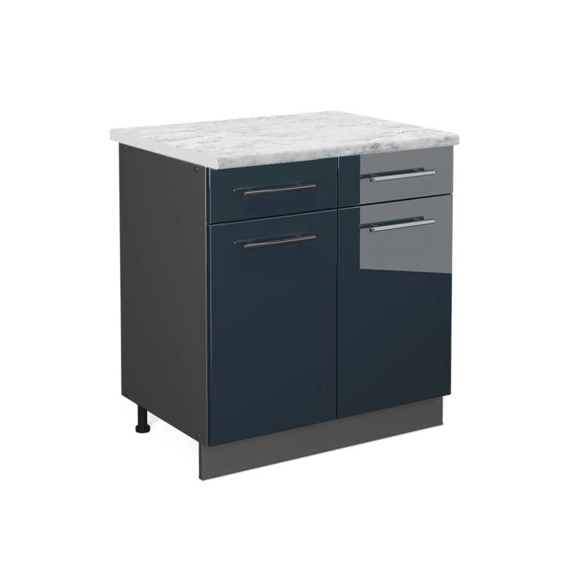 Vicco Küchenunterschrank Fame-Line Dunkelblau Hochglanz/Anthrazit 80 cm AP Marmor von Vicco