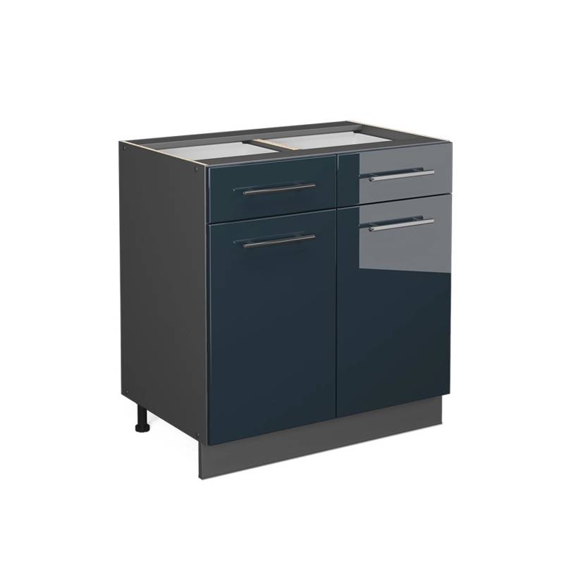 Vicco Küchenunterschrank Fame-Line Dunkelblau Hochglanz/Anthrazit 80 cm ohne Arbeitsplatte von Vicco
