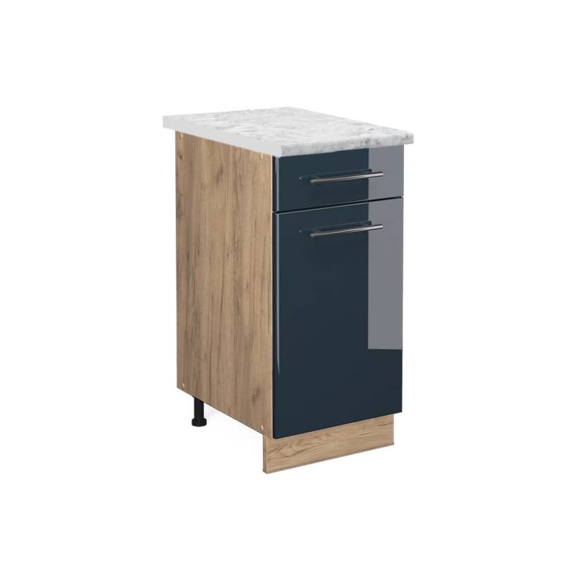 Vicco Küchenunterschrank Fame-Line Dunkelblau Hochglanz/Goldkraft Eiche 40 cm AP Marmor von Vicco