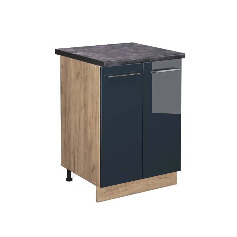 Vicco Küchenunterschrank Fame-Line Dunkelblau Hochglanz/Goldkraft Eiche 60 cm AP Anthrazit von Vicco