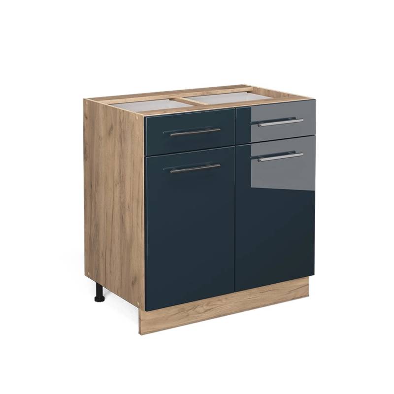Vicco Küchenunterschrank Fame-Line Dunkelblau Hochglanz/Goldkraft Eiche 80 cm ohne Arbeitsplatte von Vicco
