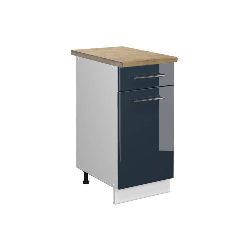 Vicco Küchenunterschrank Fame-Line Dunkelblau Hochglanz/Weiß 40 cm AP Eiche von Vicco