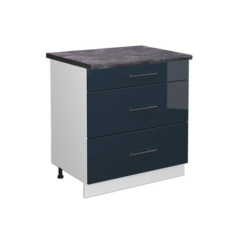 Vicco Küchenunterschrank Fame-Line Dunkelblau Hochglanz/Weiß 80 cm mit 3 Schubladen AP Anthrazit von Vicco