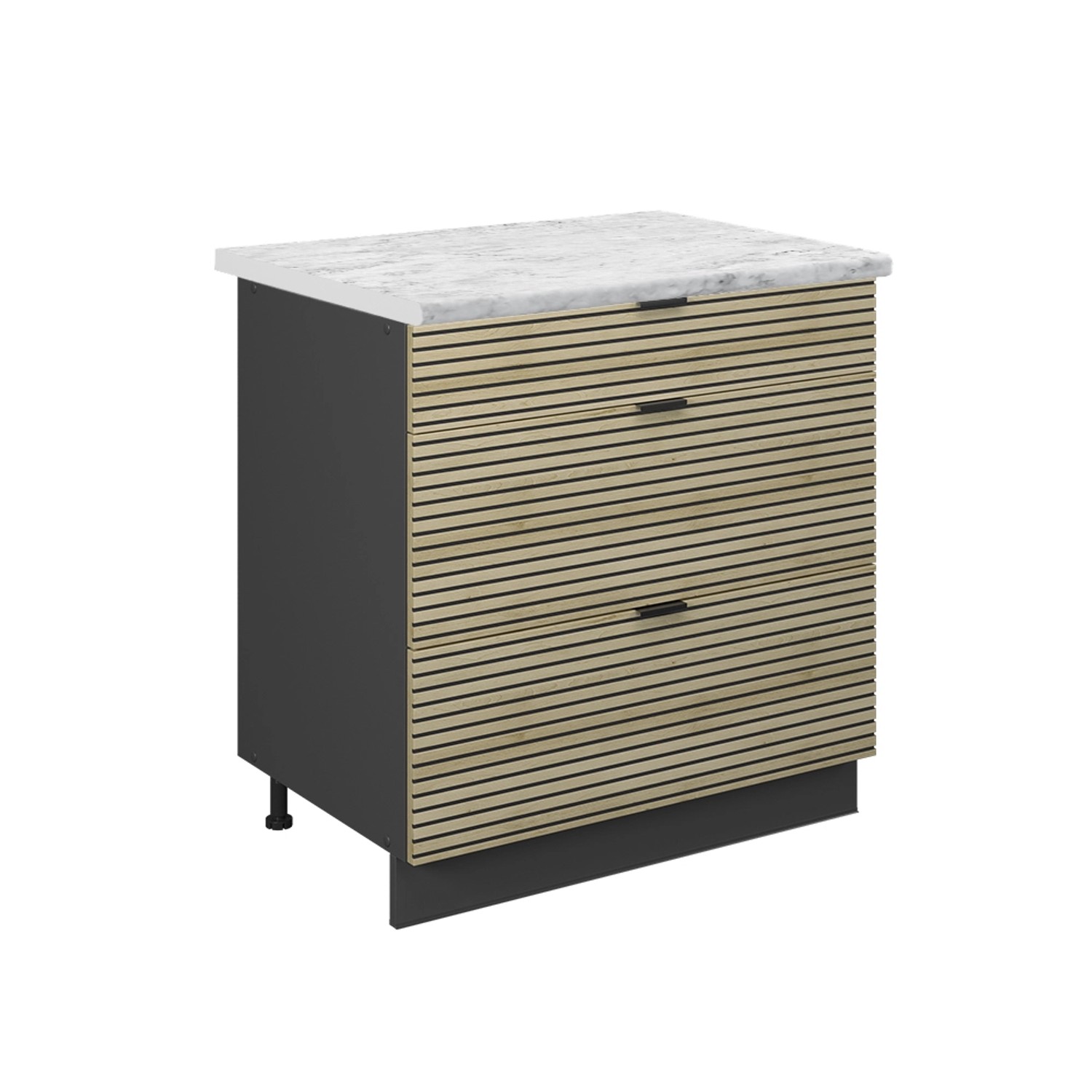 Vicco Küchenunterschrank Fame-Line Eiche Paneel 80 cm mit 3 Schubladen AP Marmor mit Anthrazit Korpus von Vicco