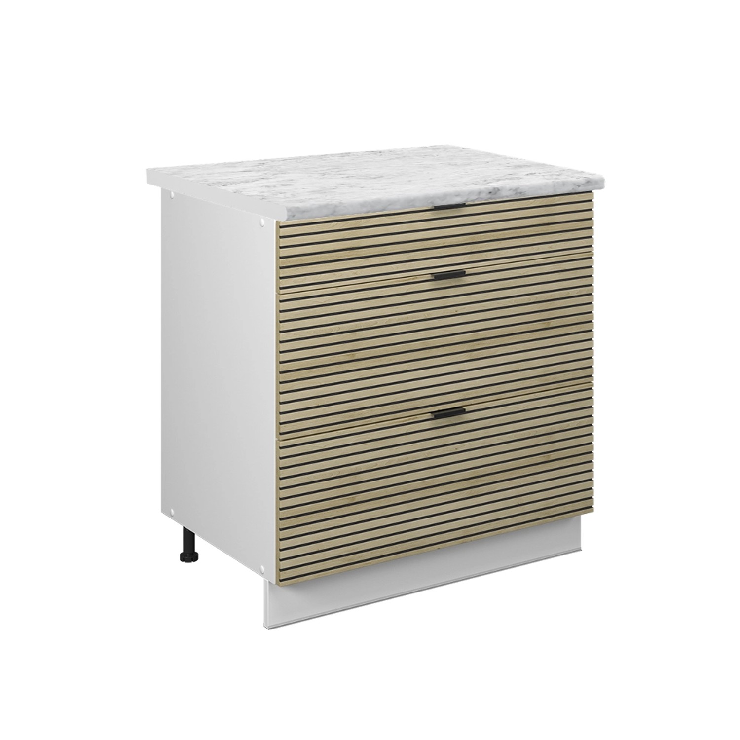Vicco Küchenunterschrank Fame-Line Eiche Paneel 80 cm mit 3 Schubladen AP Marmor mit Weiß Korpus von Vicco