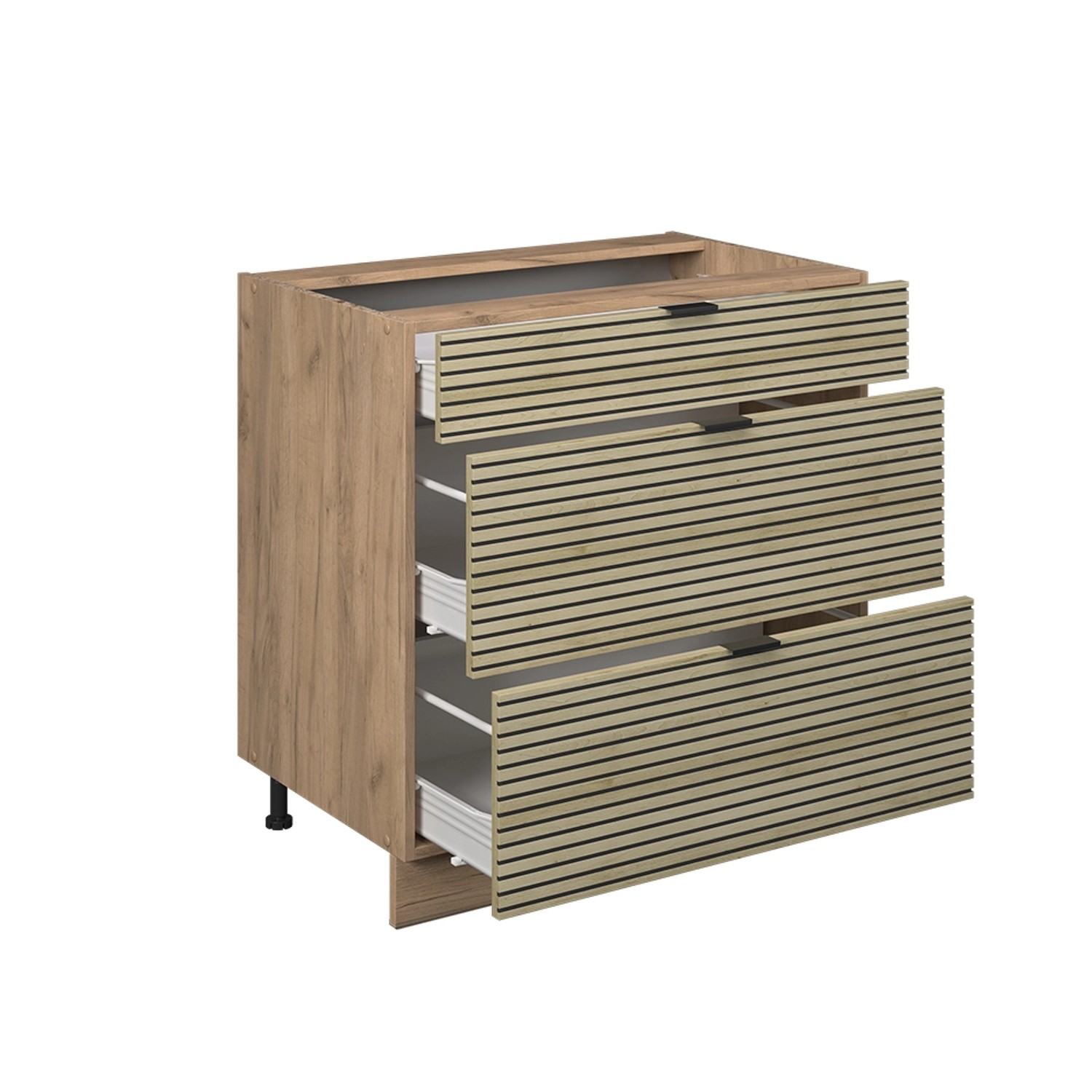Vicco Küchenunterschrank Fame-Line Eiche Paneel 80 cm mit 3 Schubladen ohne Arbeitsplatte von Vicco