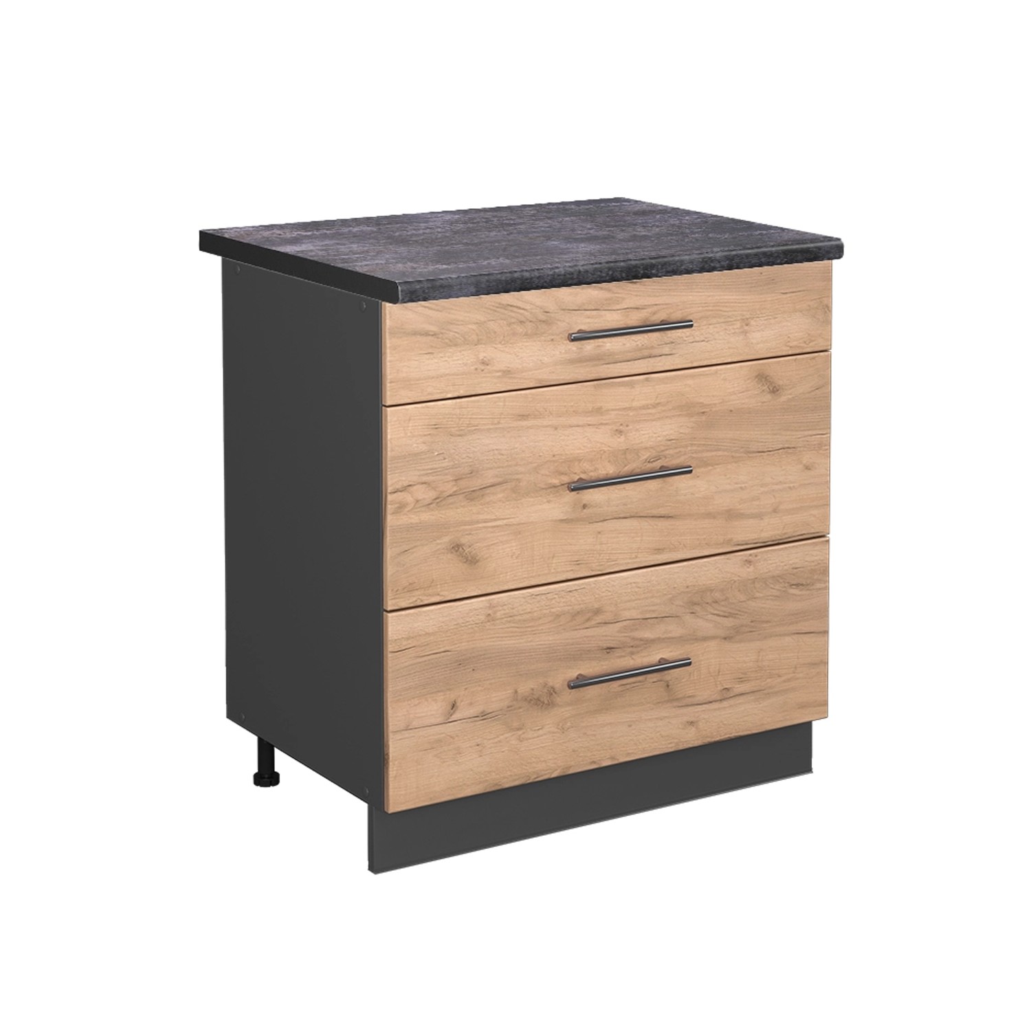 Vicco Küchenunterschrank Fame-Line Goldkraft Eiche/Anthrazit 80 cm mit 3 Schubladen AP Anthrazit von Vicco
