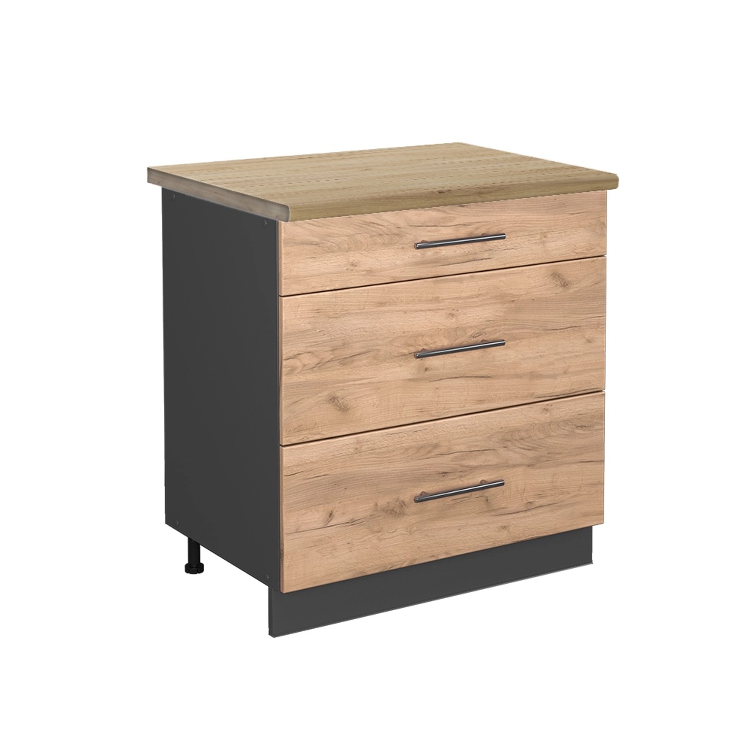 Vicco Küchenunterschrank Fame-Line Goldkraft Eiche/Anthrazit 80 cm mit 3 Schubladen AP Eiche von Vicco