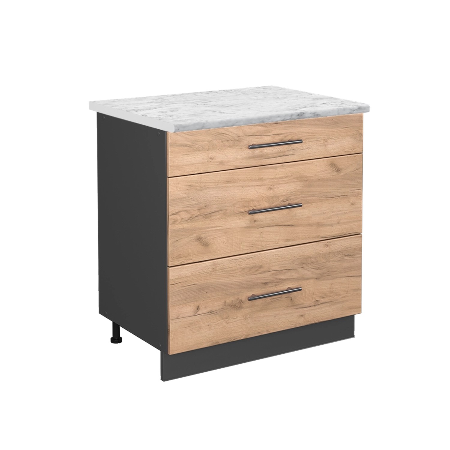 Vicco Küchenunterschrank Fame-Line Goldkraft Eiche/Anthrazit 80 cm mit 3 Schubladen AP Marmor von Vicco