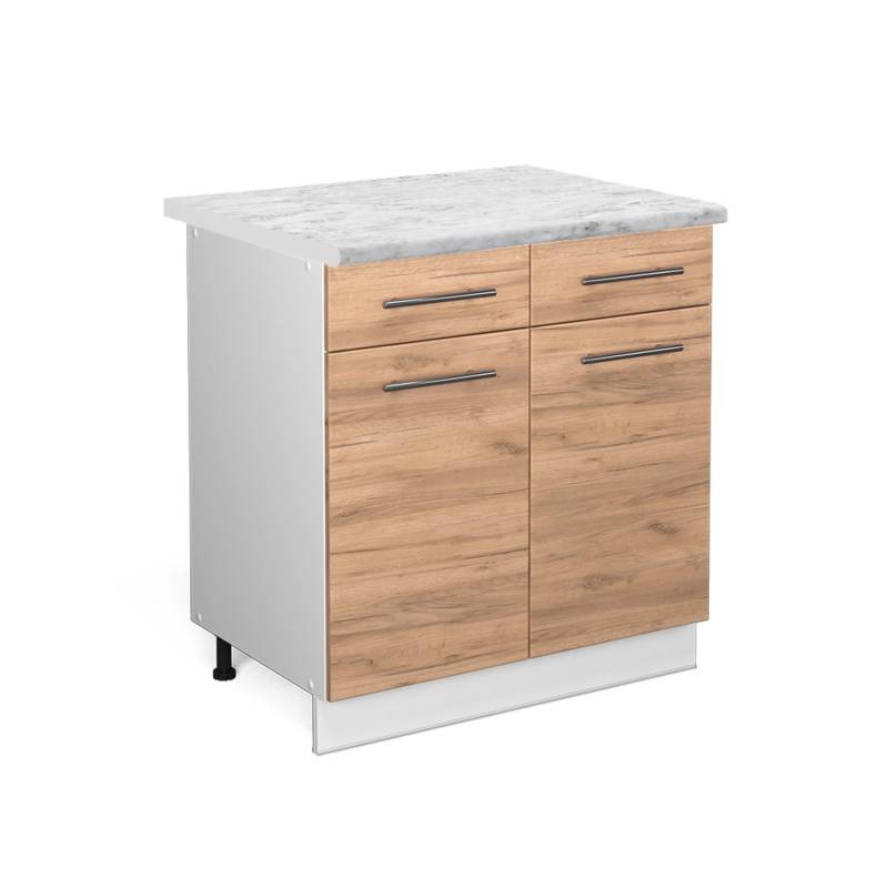 Vicco Küchenunterschrank Fame-Line Goldkraft Eiche/Weiß 80 cm AP Marmor von Vicco