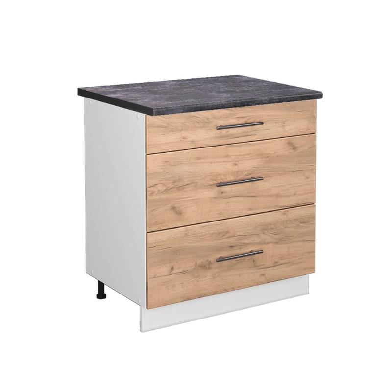 Vicco Küchenunterschrank Fame-Line Goldkraft Eiche/Weiß 80 cm mit 3 Schubladen AP Anthrazit von Vicco