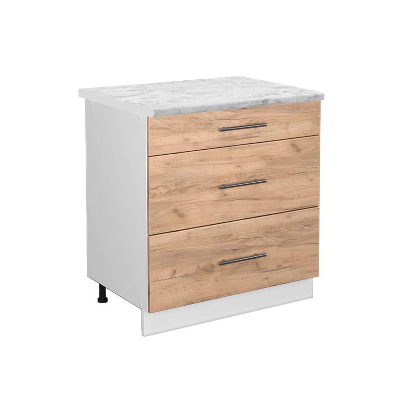 Vicco Küchenunterschrank Fame-Line Goldkraft Eiche/Weiß 80 cm mit 3 Schubladen AP Marmor von Vicco