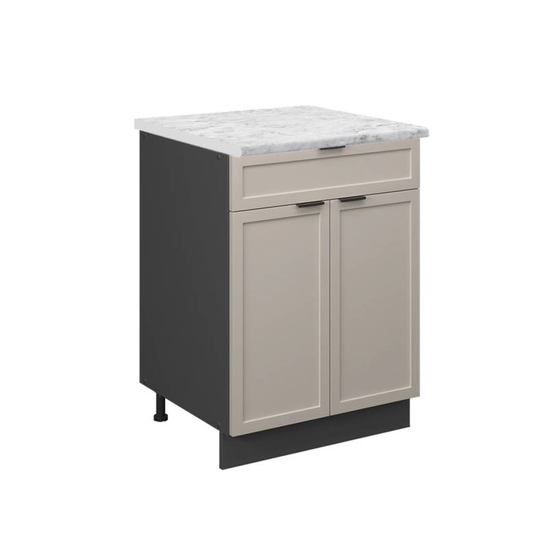 Vicco Küchenunterschrank Fame-Line GrauBeige 60 cm mit Schublade AP Marmor mit Anthrazit Korpus von Vicco