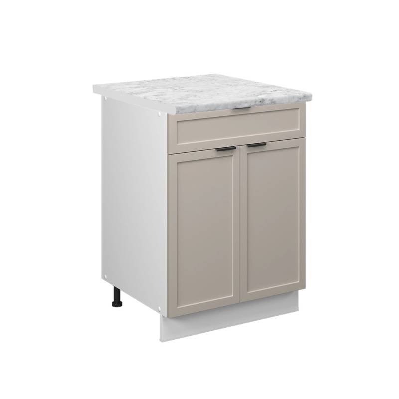 Vicco Küchenunterschrank Fame-Line GrauBeige 60 cm mit Schublade AP Marmor mit Weiß Korpus von Vicco