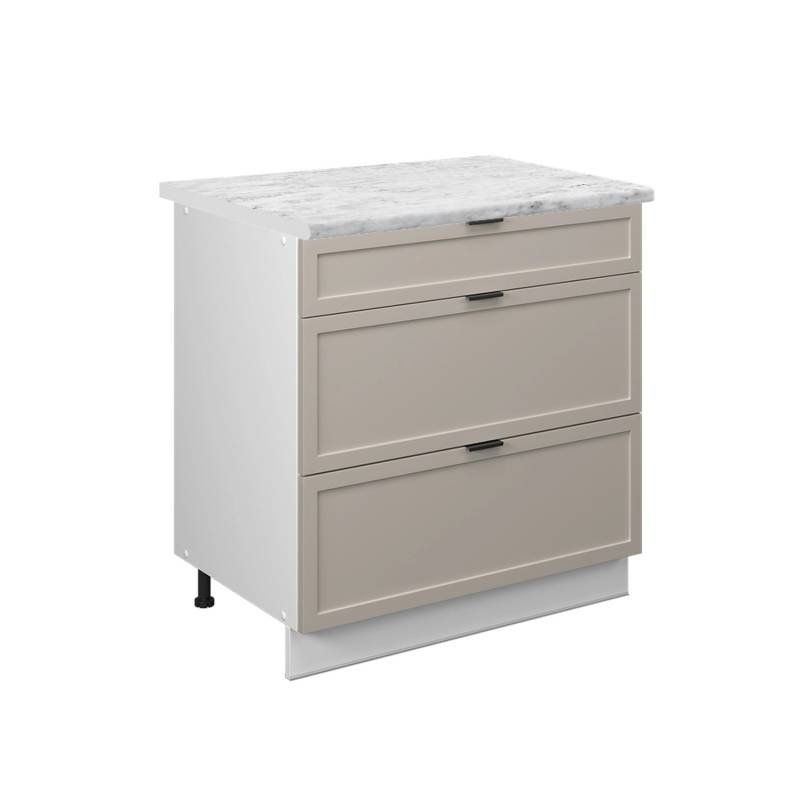 Vicco Küchenunterschrank Fame-Line GrauBeige 80 cm mit 3 Schubladen AP Marmor mit Weiß Korpus von Vicco