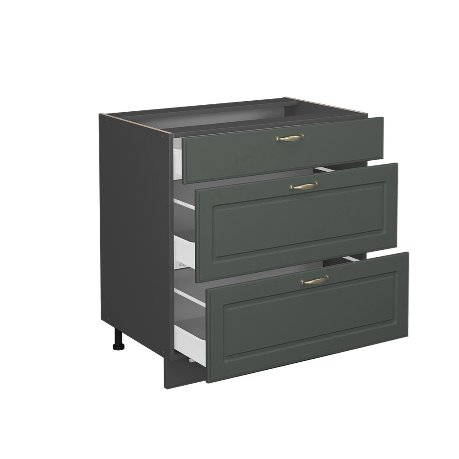 Vicco Küchenunterschrank Fame-Line Grün-Gold Landhaus/Anthrazit 80 cm mit 3 Schubladen AP Eiche von Vicco