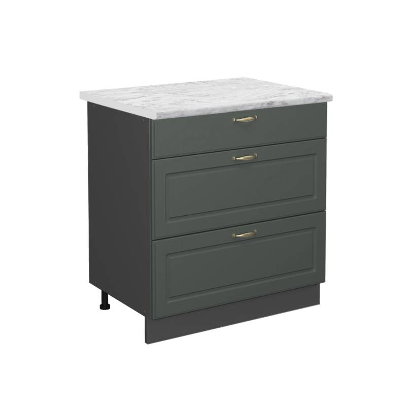 Vicco Küchenunterschrank Fame-Line Grün-Gold Landhaus/Anthrazit 80 cm mit 3 Schubladen AP Marmor von Vicco