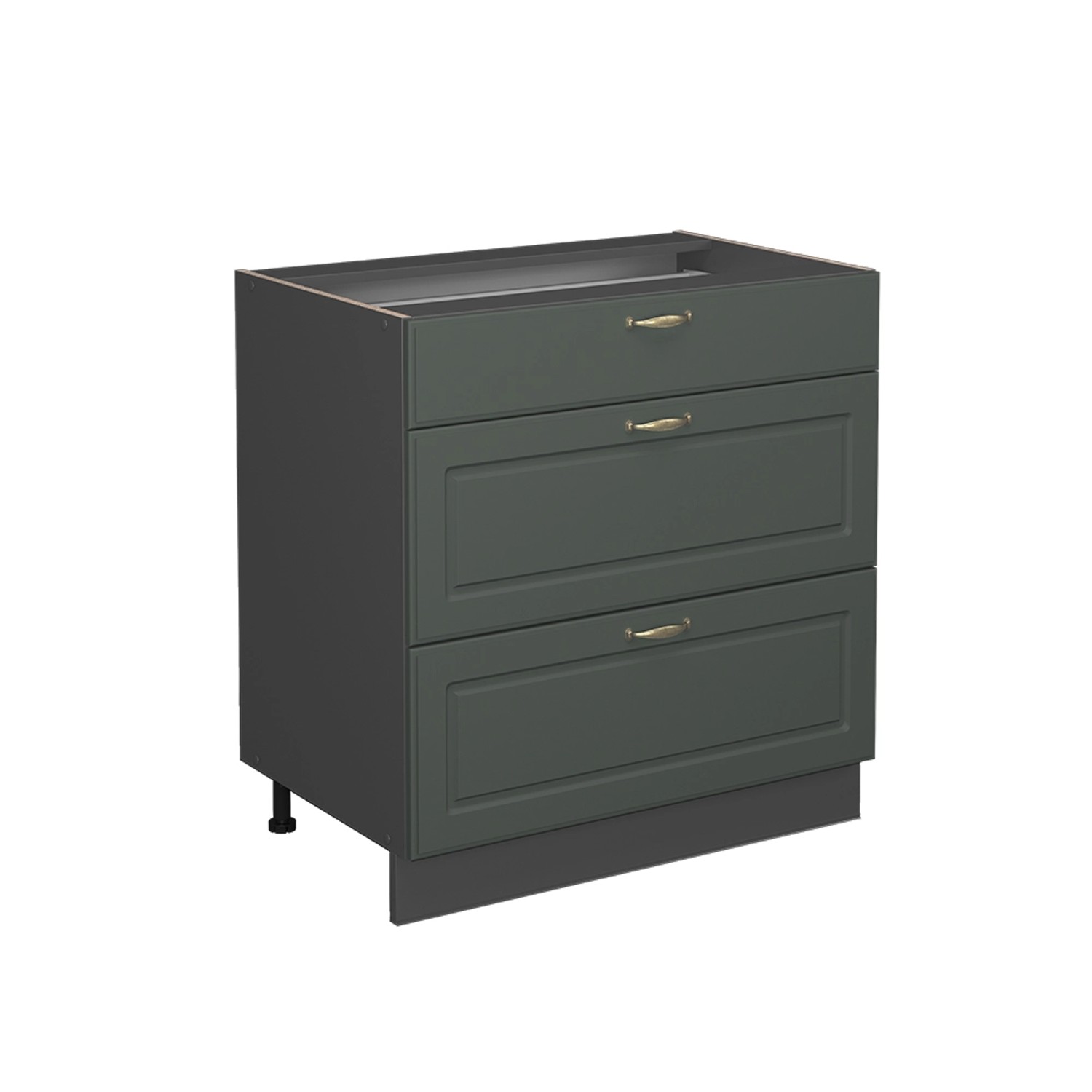 Vicco Küchenunterschrank Fame-Line Grün-Gold Landhaus/Anthrazit 80 cm mit 3 Schubladen ohne Arbeitsplatte von Vicco