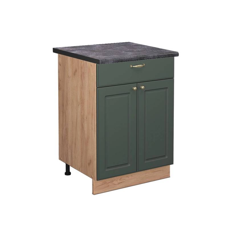 Vicco Küchenunterschrank Fame-Line Grün-Gold Landhaus/Goldkraft Eiche 60 cm mit Schublade AP Anthrazit von Vicco