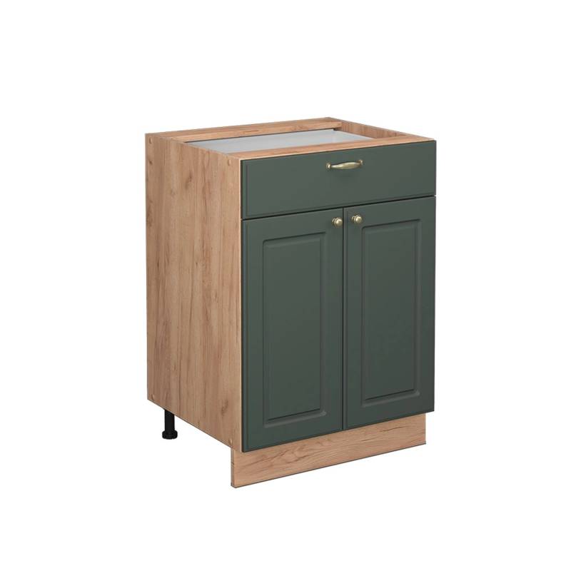 Vicco Küchenunterschrank Fame-Line Grün-Gold Landhaus/Goldkraft Eiche 60 cm mit Schublade ohne Arbeitsplatte von Vicco