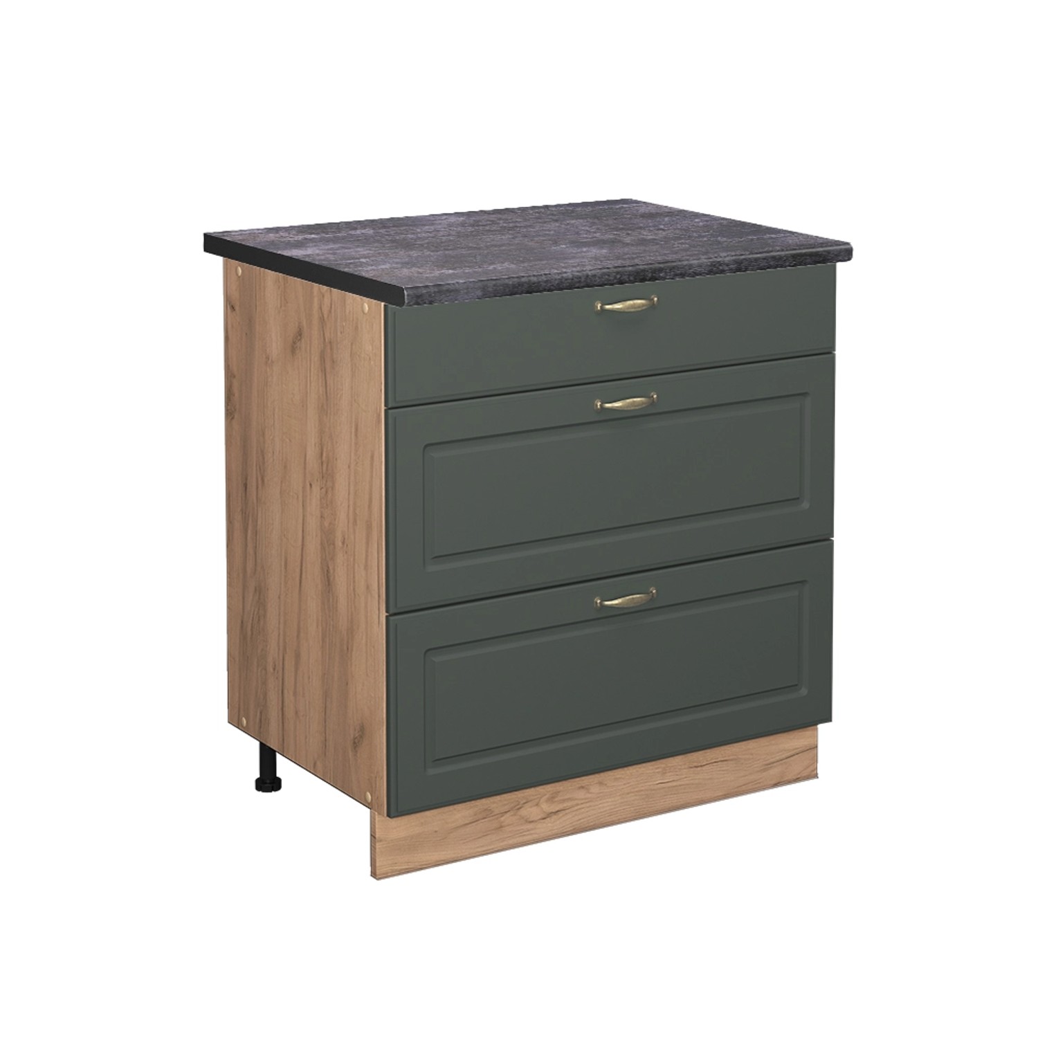 Vicco Küchenunterschrank Fame-Line Grün-Gold Landhaus/Goldkraft Eiche 80 cm mit 3 Schubladen AP Anthrazit von Vicco
