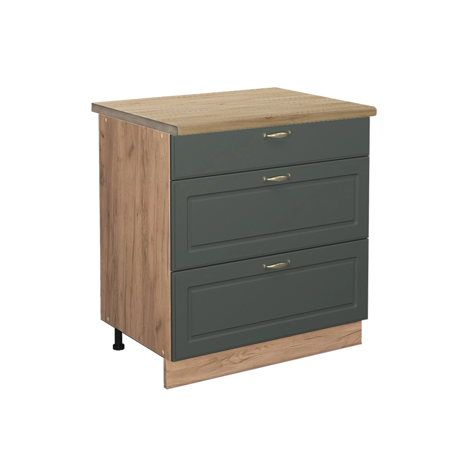 Vicco Küchenunterschrank Fame-Line Grün-Gold Landhaus/Goldkraft Eiche 80 cm mit 3 Schubladen AP Eiche von Vicco