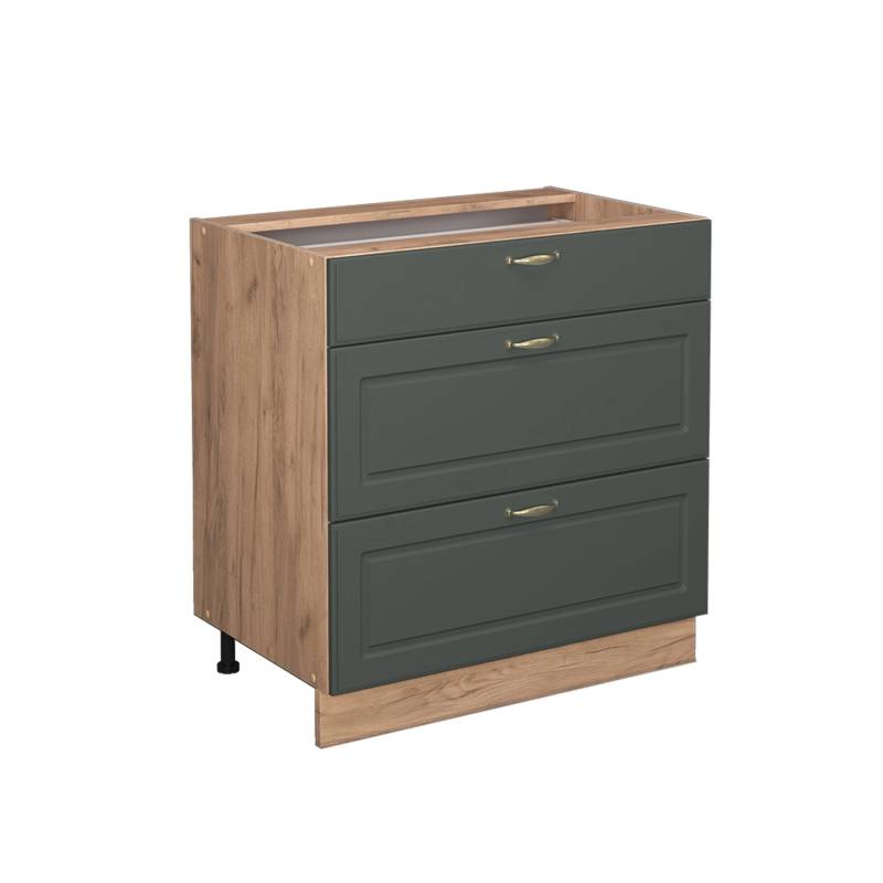 Vicco Küchenunterschrank Fame-Line Grün-Gold Landhaus/Goldkraft Eiche 80 cm mit 3 Schubladen ohne Arbeitsplatte von Vicco