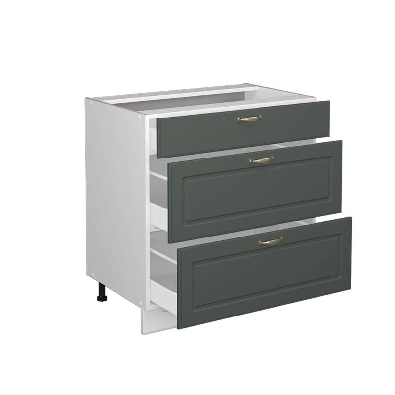 Vicco Küchenunterschrank Fame-Line Grün-Gold Landhaus/Weiß 80 cm mit 3 Schubladen AP Eiche von Vicco
