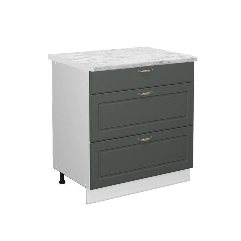 Vicco Küchenunterschrank Fame-Line Grün-Gold Landhaus/Weiß 80 cm mit 3 Schubladen AP Marmor von Vicco