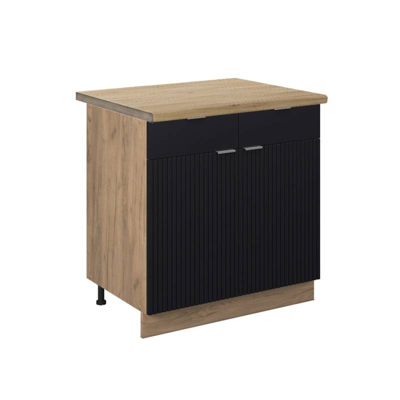 Vicco Küchenunterschrank Fame-Line Schubladenschrank für die Küche Schwarz Gestreift 80 cm AP Eiche von Vicco