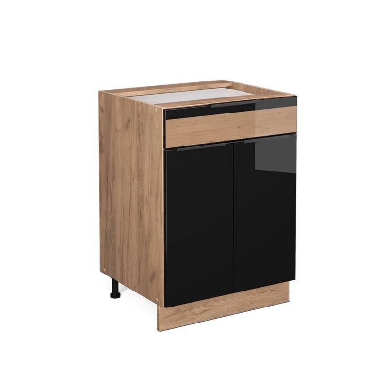 Vicco Küchenunterschrank Fame-Line Schwarz-Eiche Hochglanz/Goldkraft Eiche 60 cm mit Schublade ohne Arbeitsplatte von Vicco
