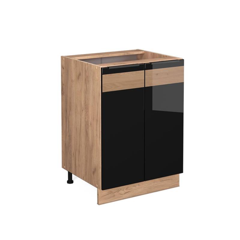Vicco Küchenunterschrank Fame-Line Schwarz-Eiche Hochglanz/Goldkraft Eiche 60 cm ohne Arbeitsplatte von Vicco