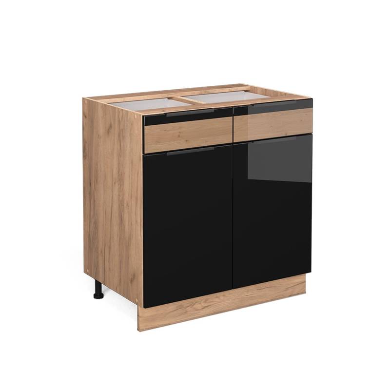 Vicco Küchenunterschrank Fame-Line Schwarz-Eiche Hochglanz/Goldkraft Eiche 80 cm ohne Arbeitsplatte von Vicco