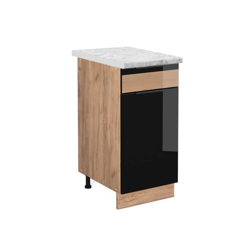 Vicco Küchenunterschrank Fame-Line Schwarz Eiche hochglanz/Goldkraft Eiche 40 cm AP Marmor von Vicco
