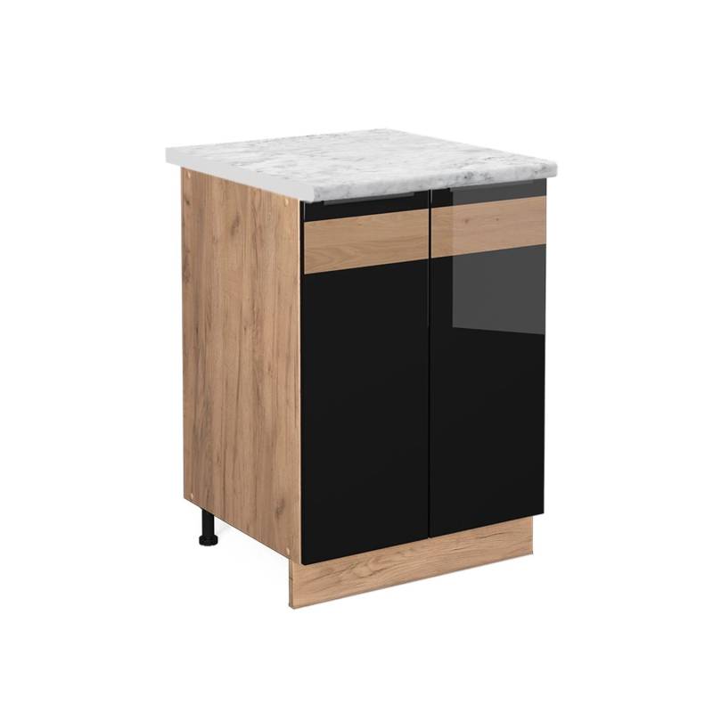 Vicco Küchenunterschrank Fame-Line Schwarz Eiche hochglanz/Goldkraft Eiche 60 cm AP Marmor von Vicco