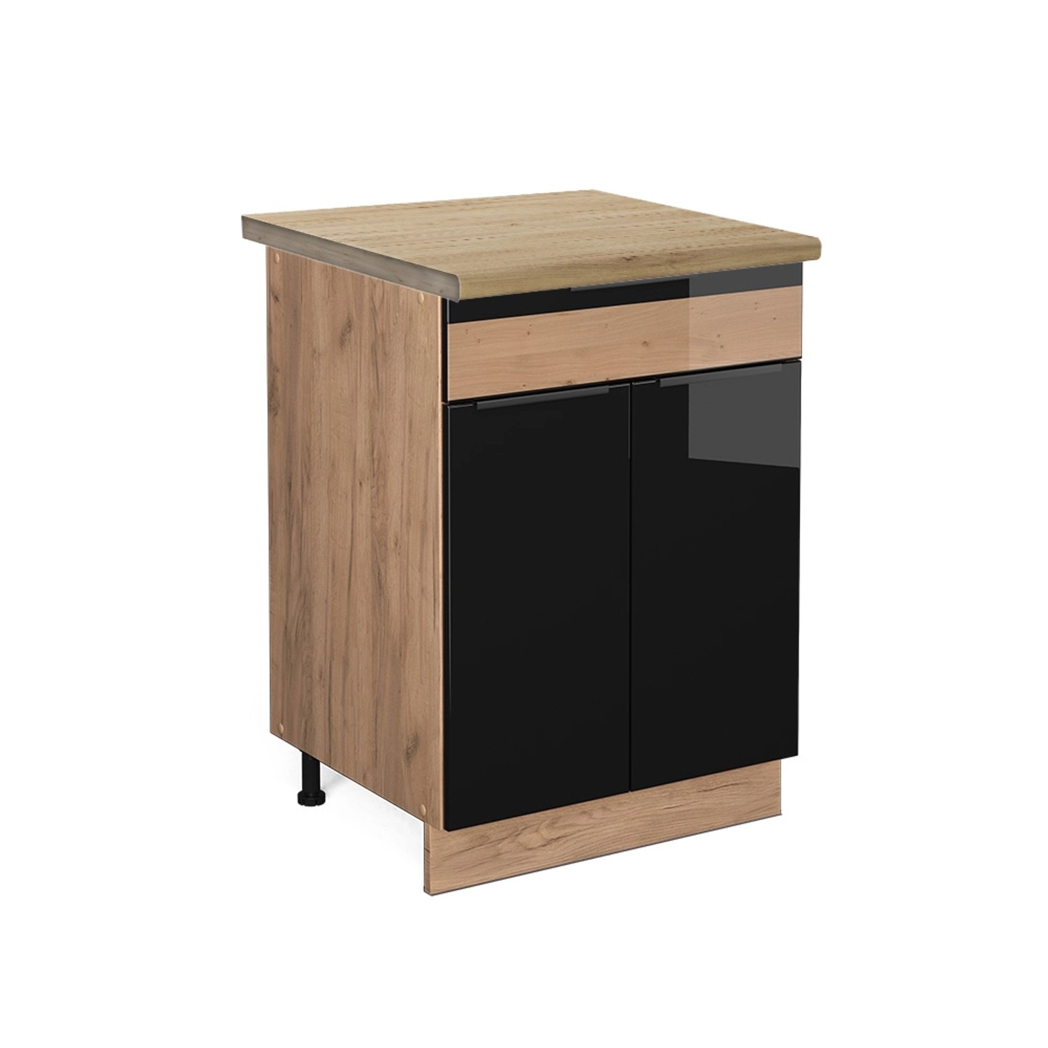 Vicco Küchenunterschrank Fame-Line Schwarz Eiche hochglanz/Goldkraft Eiche 60 cm mit Schublade AP Eiche von Vicco