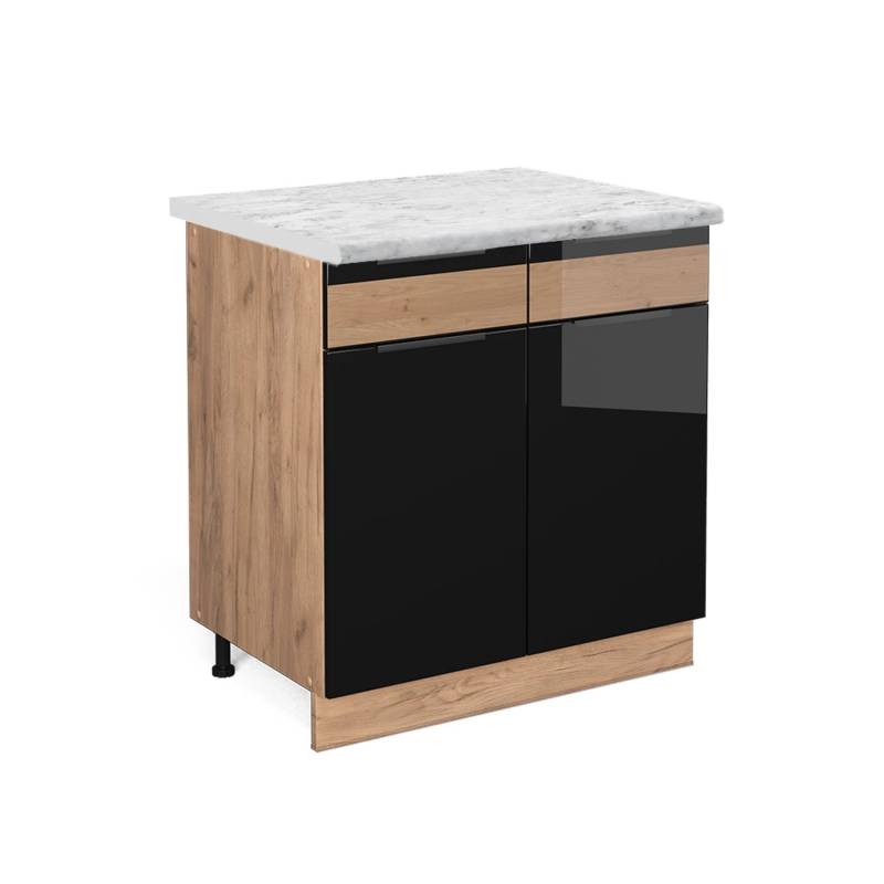 Vicco Küchenunterschrank Fame-Line Schwarz Eiche hochglanz/Goldkraft Eiche 80 cm AP Marmor von Vicco