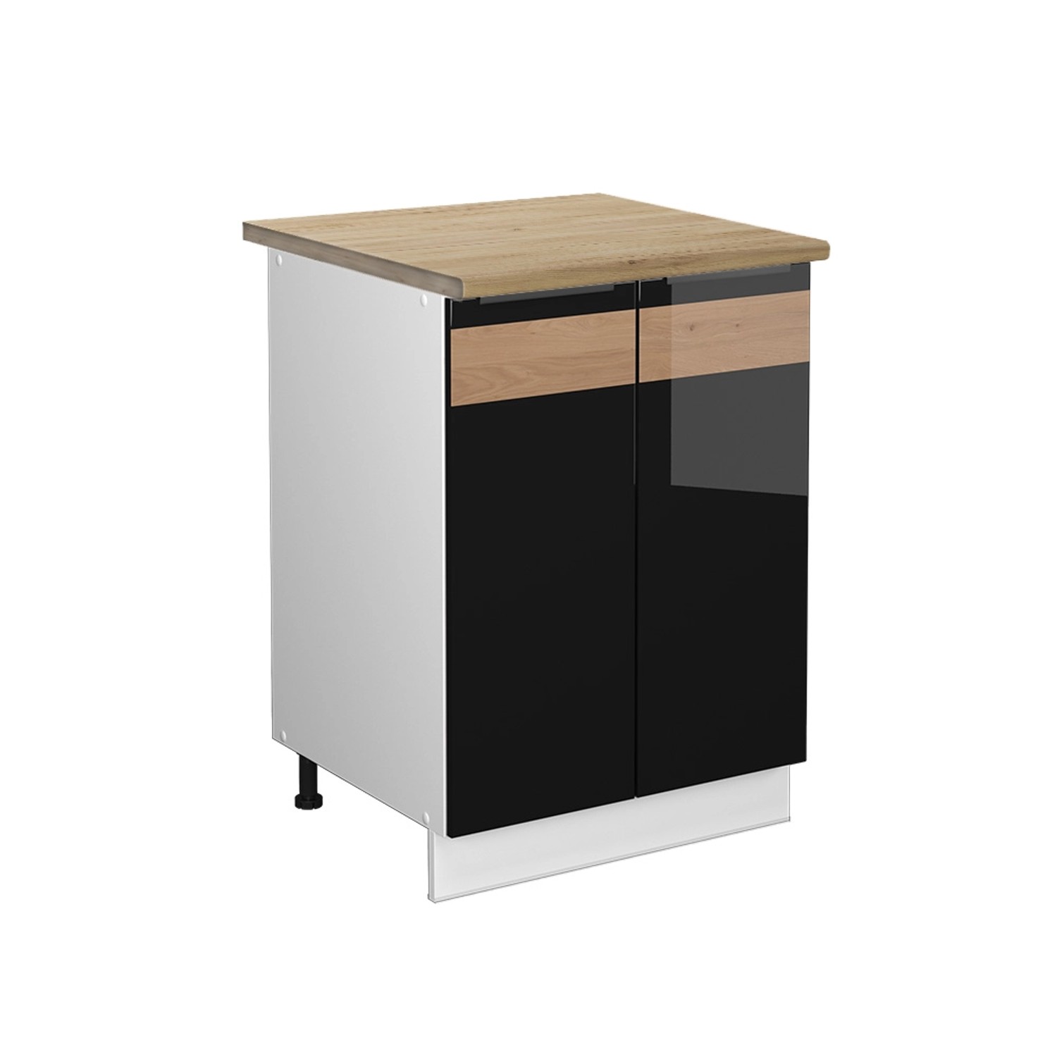 Vicco Küchenunterschrank Fame-Line Schwarz Eiche hochglanz/Weiß 60 cm AP Eiche von Vicco