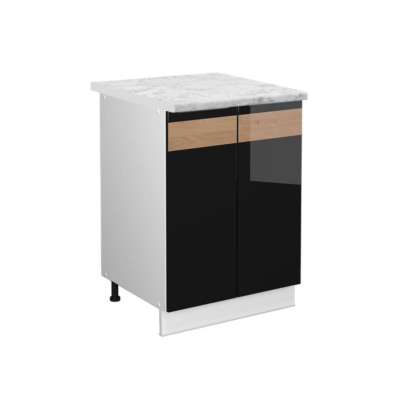 Vicco Küchenunterschrank Fame-Line Schwarz Eiche hochglanz/Weiß 60 cm AP Marmor von Vicco