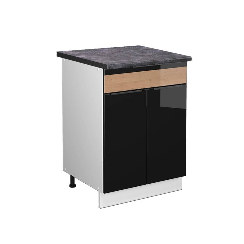 Vicco Küchenunterschrank Fame-Line Schwarz Eiche hochglanz/Weiß 60 cm mit Schublade AP Anthrazit von Vicco