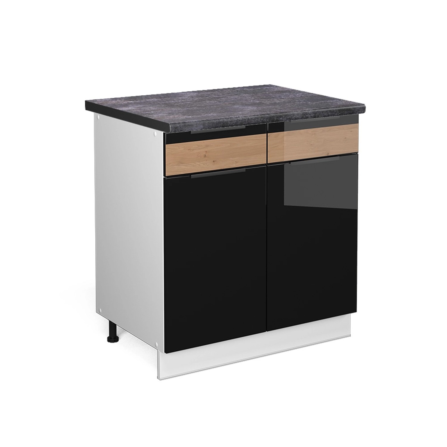 Vicco Küchenunterschrank Fame-Line Schwarz Eiche hochglanz/Weiß 80 cm AP Anthrazit von Vicco