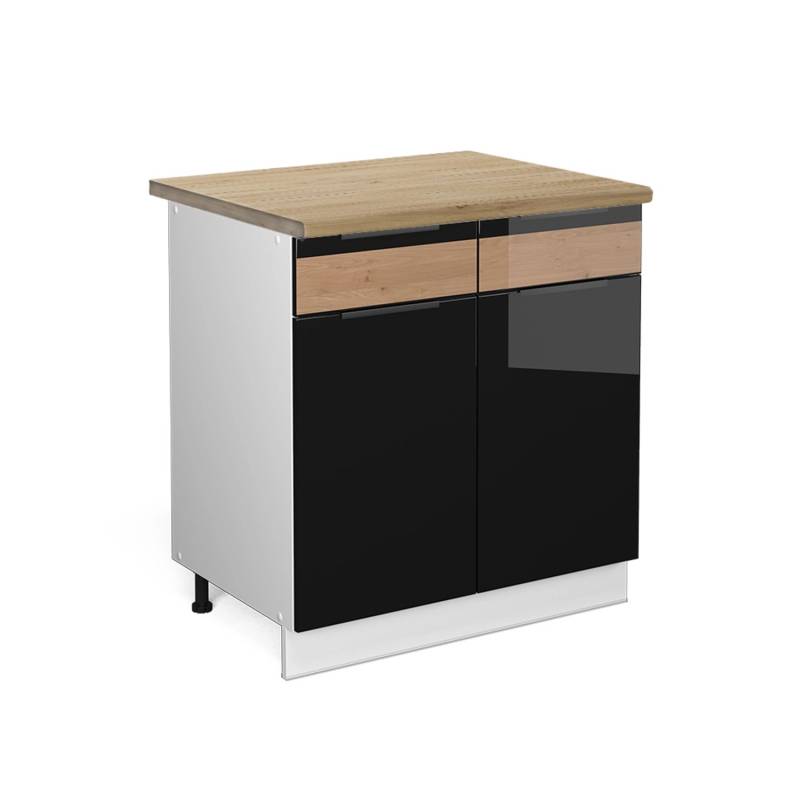 Vicco Küchenunterschrank Fame-Line Schwarz Eiche hochglanz/Weiß 80 cm AP Eiche von Vicco