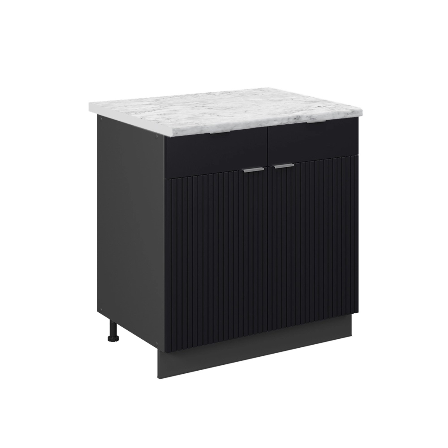 Vicco Küchenunterschrank Fame-Line Schwarz Gestreift 80 cm AP Marmor mit Anthrazit Korpus von Vicco