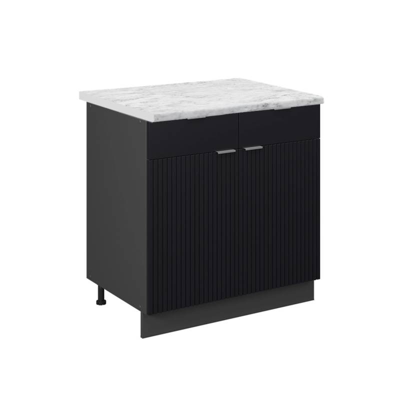 Vicco Küchenunterschrank Fame-Line Schwarz Gestreift 80 cm AP Marmor mit Anthrazit Korpus von Vicco