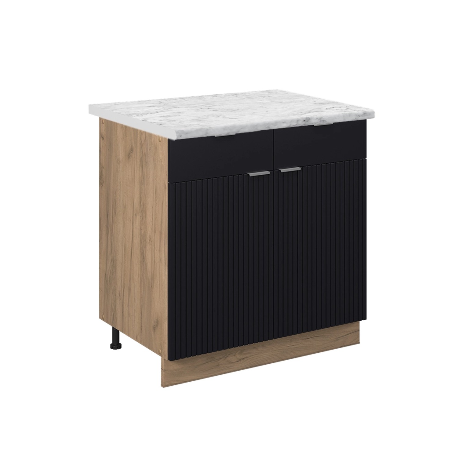 Vicco Küchenunterschrank Fame-Line Schwarz Gestreift 80 cm AP Marmor mit Goldkraft Eiche Korpus von Vicco