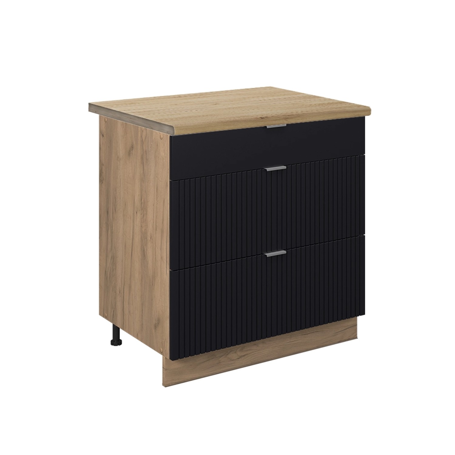 Vicco Küchenunterschrank Fame-Line Schwarz Gestreift 80 cm mit 3 Schubladen AP Eiche von Vicco