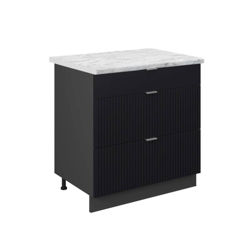 Vicco Küchenunterschrank Fame-Line Schwarz Gestreift 80 cm mit 3 Schubladen AP Marmor mit Anthrazit Korpus Vicco Küchenunterschrank Fame-Line Schwarz Gestreift 80 cm mit 3 Schubladen AP Marmor mit Anthrazit Korpus von Vicco