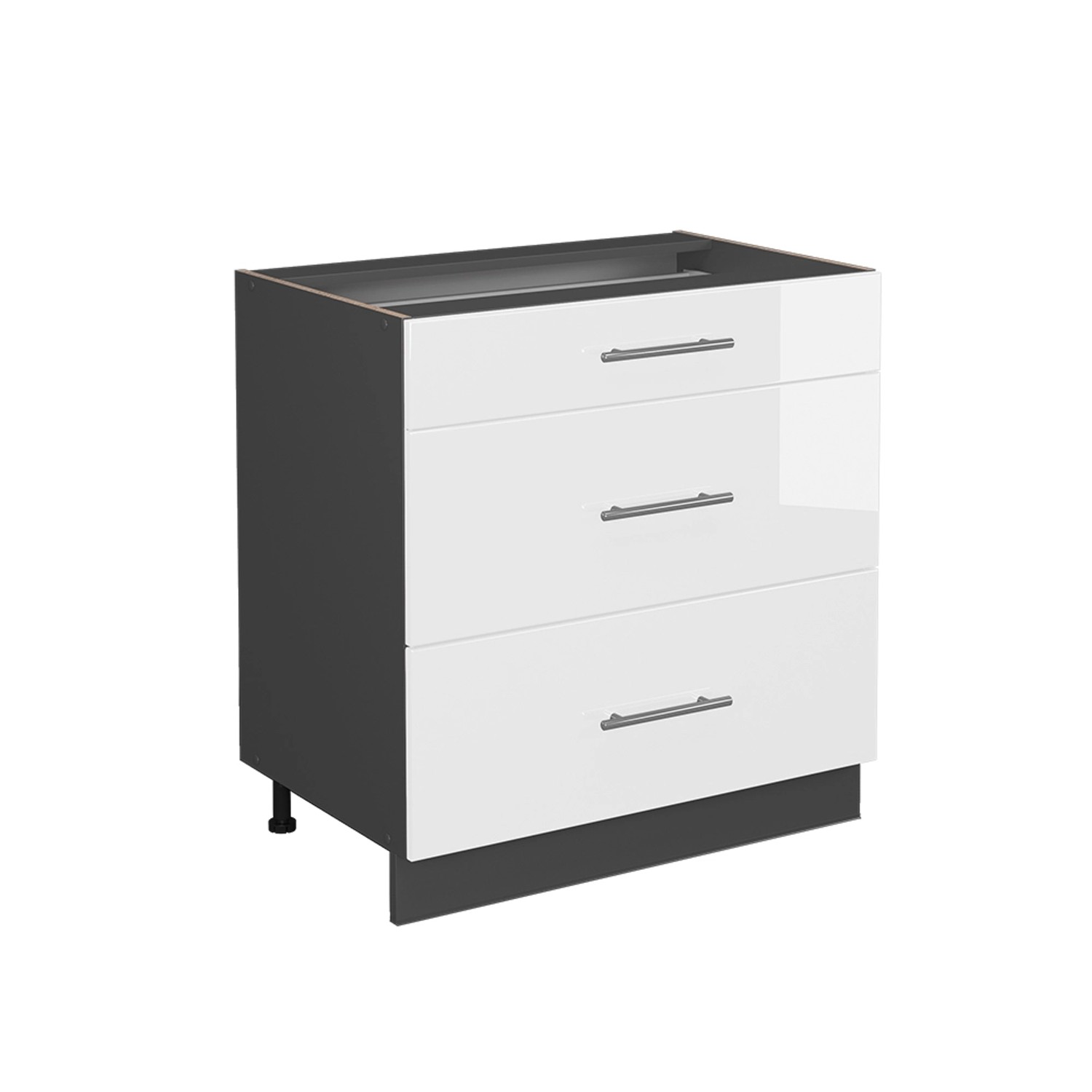 Vicco Küchenunterschrank Fame-Line Weiß Hochglanz/Anthrazit 80 cm mit 3 Schubladen ohne Arbeitsplatte von Vicco