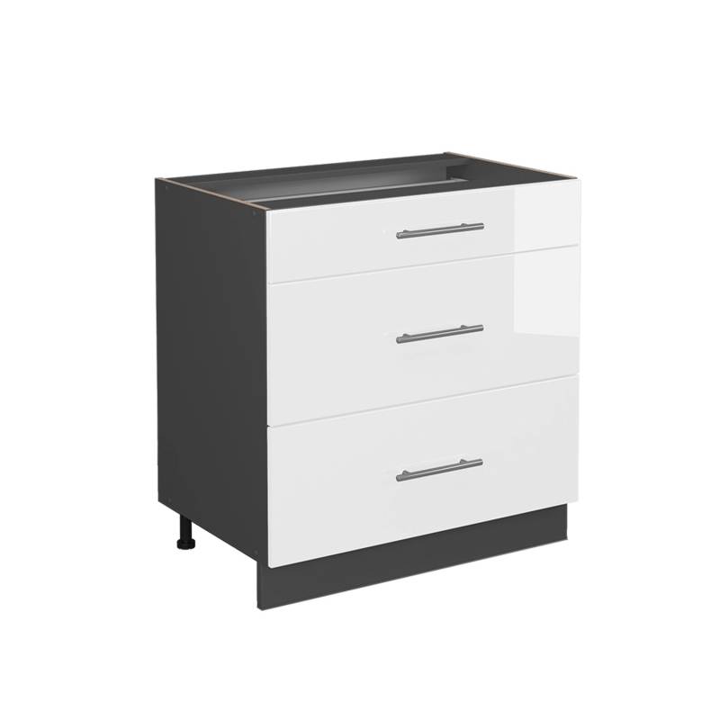 Vicco Küchenunterschrank Fame-Line Weiß Hochglanz/Anthrazit 80 cm mit 3 Schubladen ohne Arbeitsplatte von Vicco